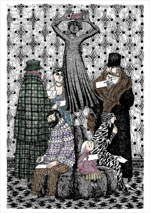 Edward Gorey: Group on Sofa Notecard_Front_Flat