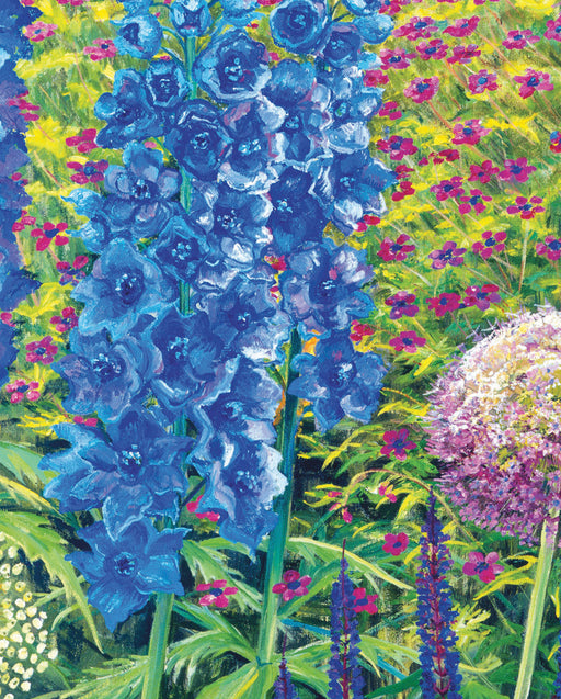 Rosalind Wise: Garden Border with Delphiniums and Alliums Bookmark_Zoom
