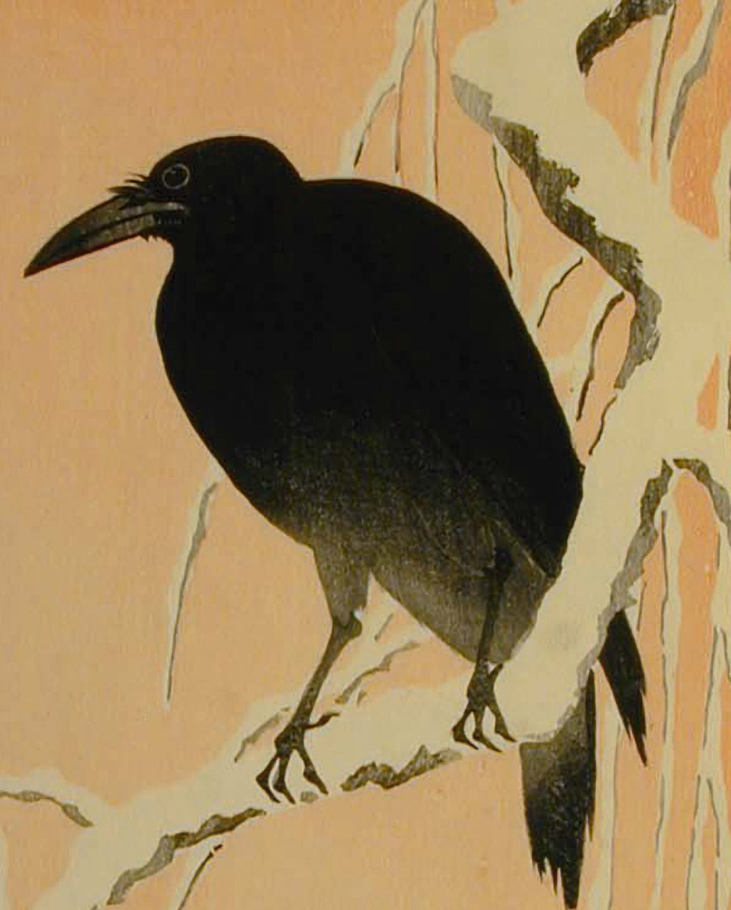 Ohara Koson (Shōson): Crow in Snow Bookmark_Zoom