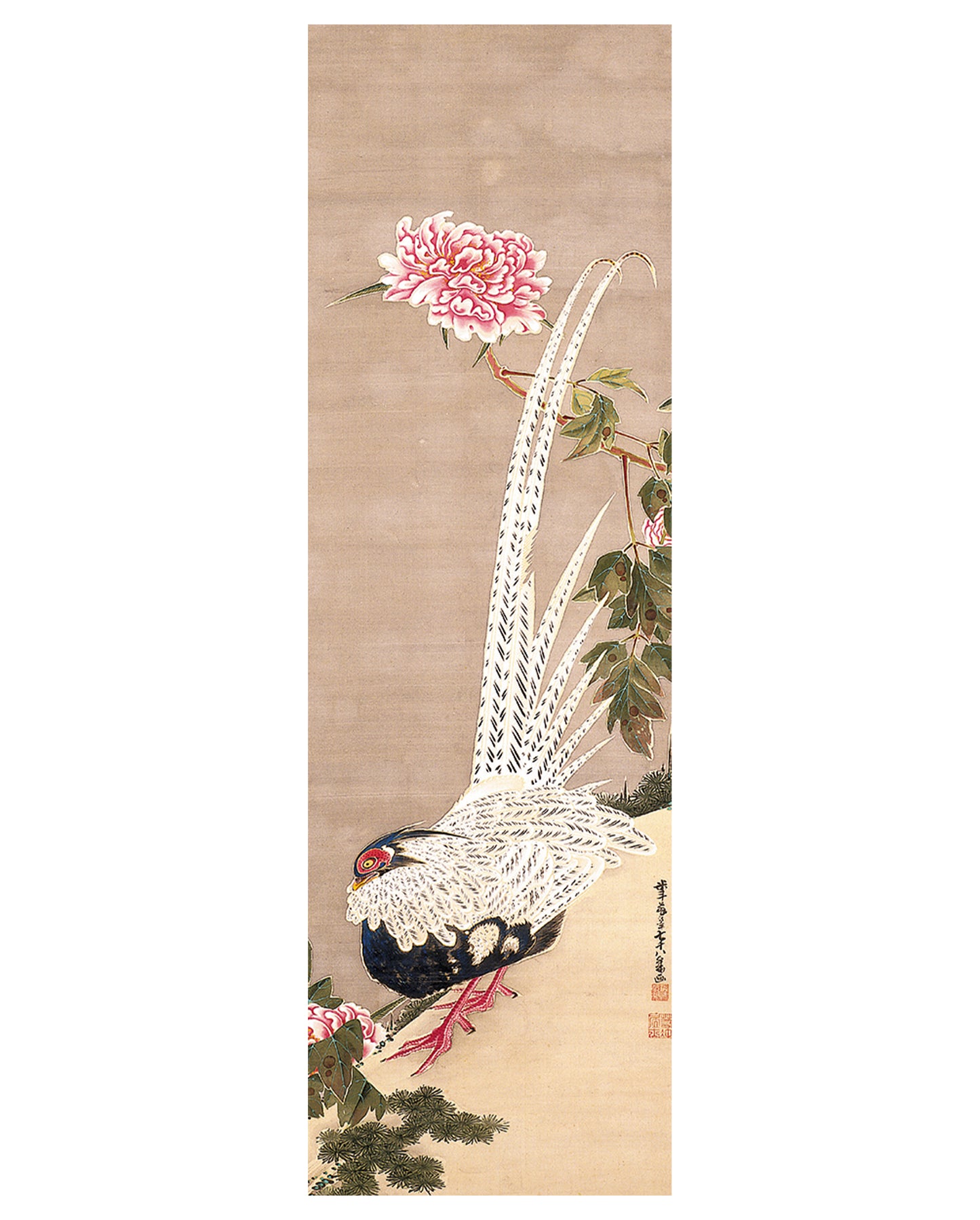 Itō Jakuchū: Silver Pheasant and Peonies Bookmark_Front_Flat