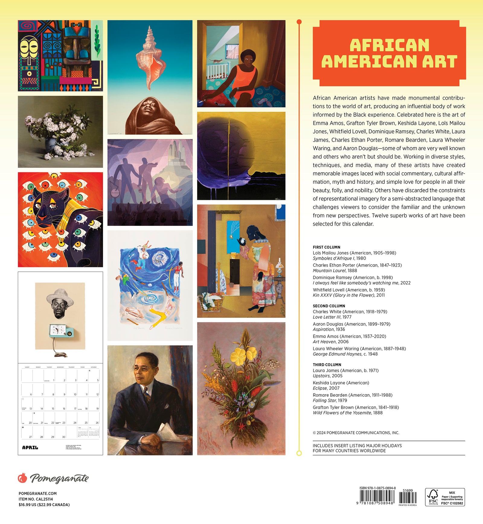 African American Art 2025 Wall Calendar_Back_Multipiece