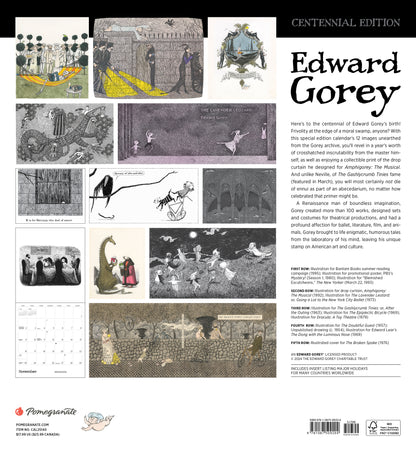 Edward Gorey: Centennial Edition 2025 Wall Calendar_Back_Multipiece