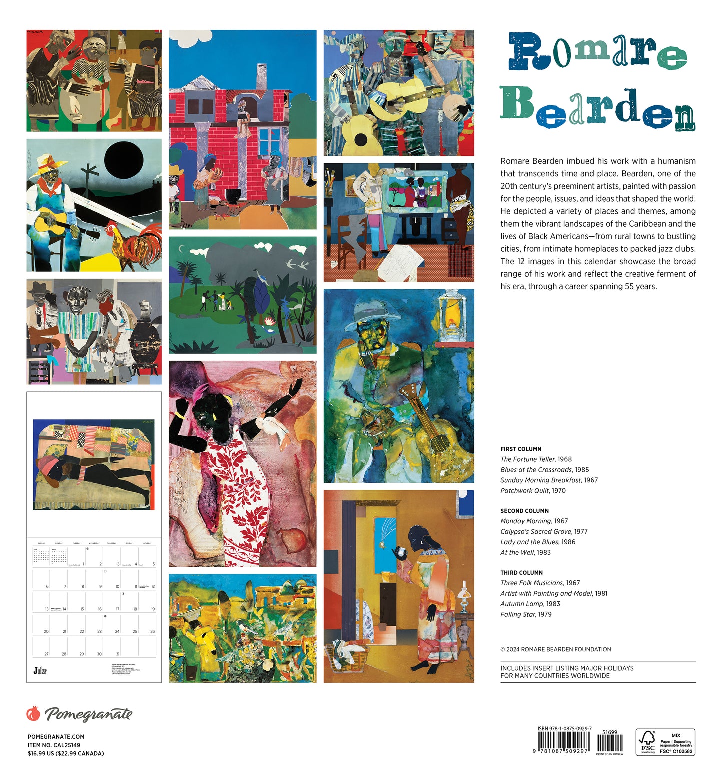 Romare Bearden 2025 Wall Calendar_Back_Multipiece