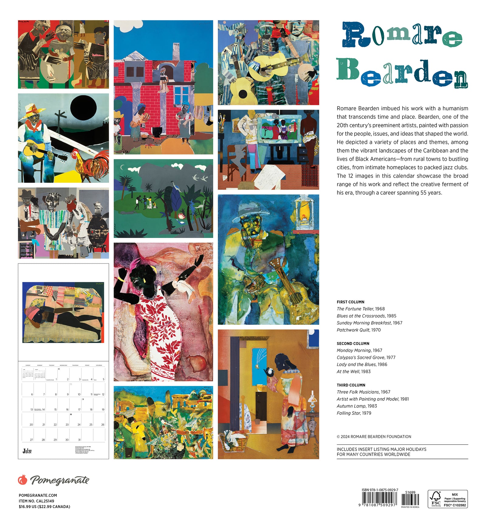 Romare Bearden 2025 Wall Calendar_Back_Multipiece