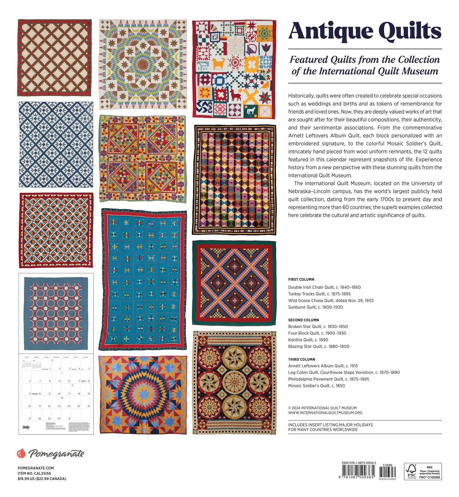 Antique Quilts 2025 Wall Calendar_Back_Multipiece