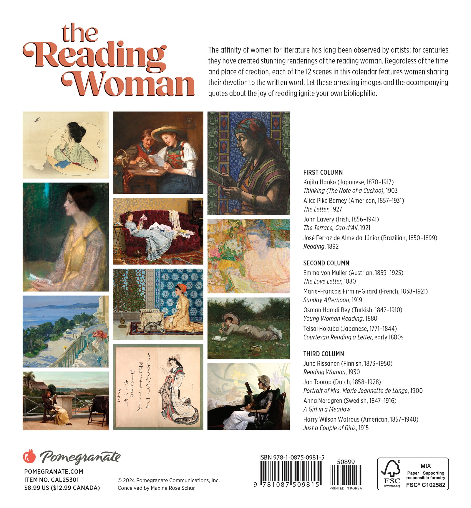 The Reading Woman 2025 Mini Wall Calendar_Back_Multipiece