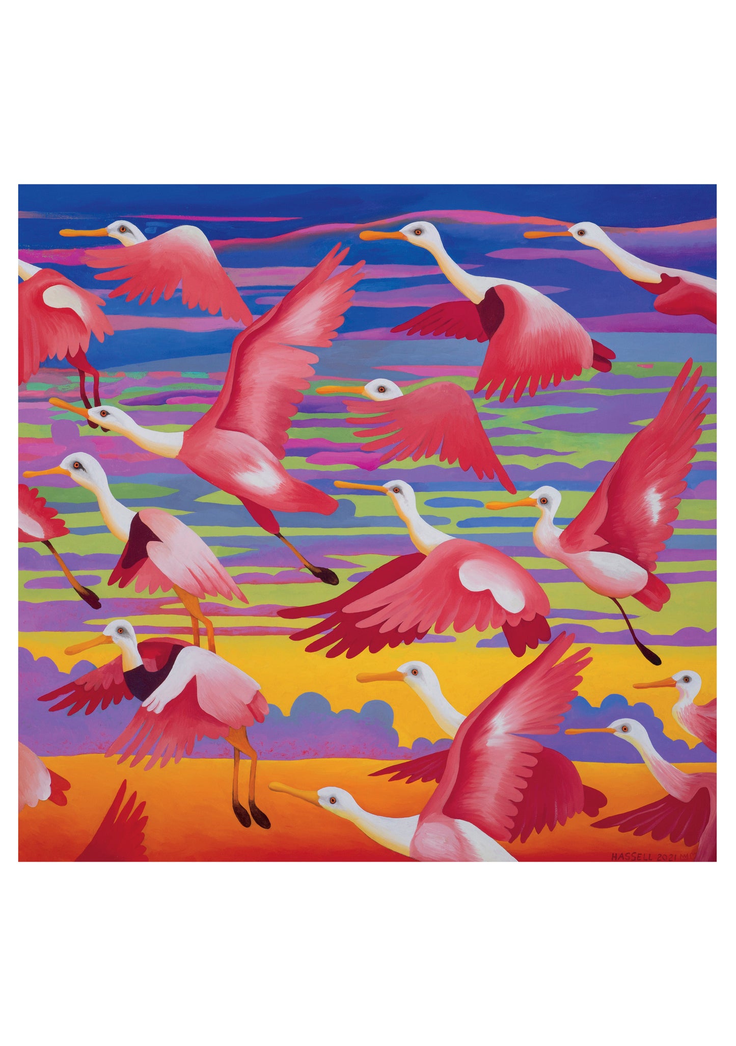 Billy Hassell: Roseate Spoonbills at Sunset Notecard_Front_Flat