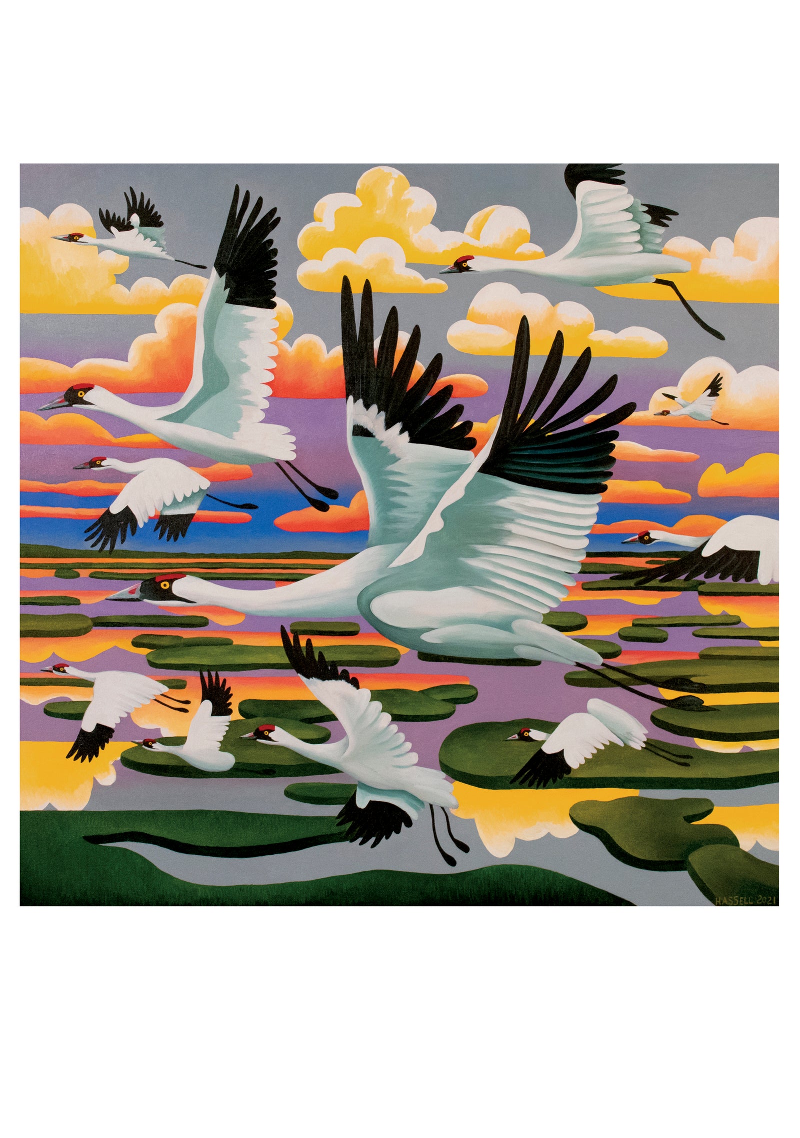 Billy Hassell: Whooping Cranes over Salt Marshes Notecard_Front_Flat