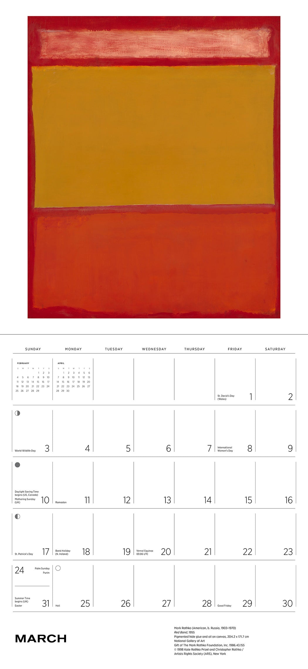 Mark Rothko 2024 – Calendrier artistique – Calendrier à affiches – 50 x 70